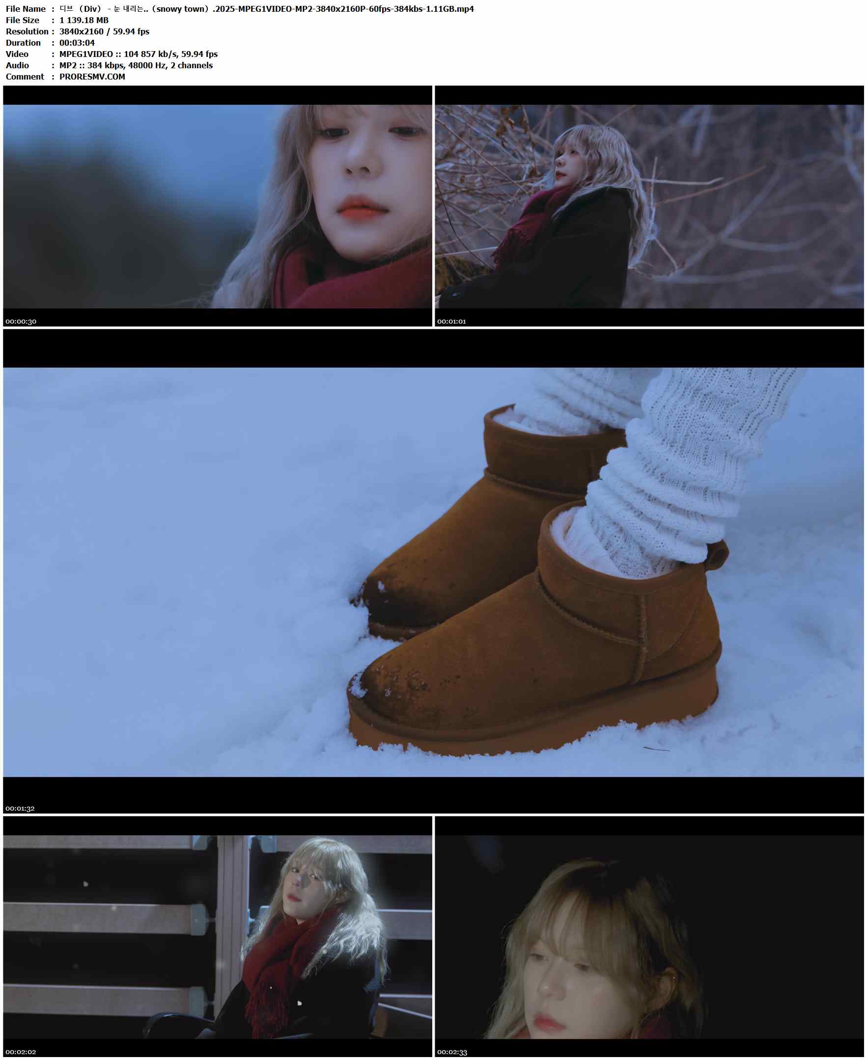 디브 （Div） - 눈 내리는..（snowy town）.2025-MPEG1VIDEO-MP2-3840x2160P-60fps-384kbs-1.11GB官方MV_高清MV